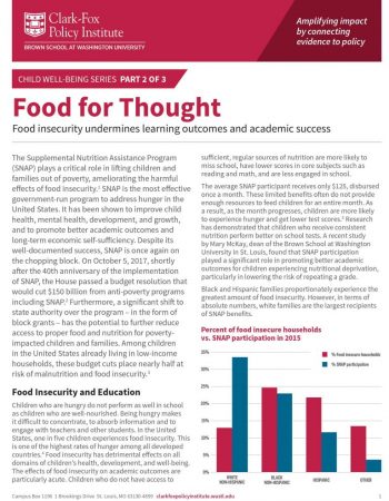 the front page of the second policy brief in the child well being series called Food for Thought