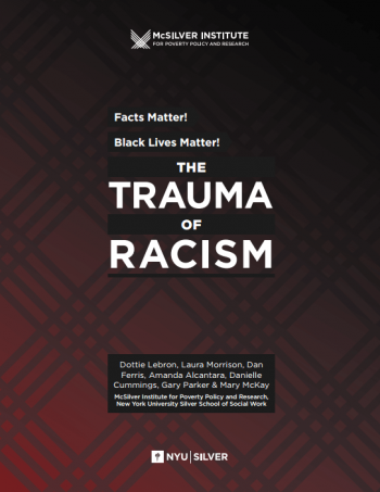 The front of the report reads, "Facts matter, Black lives matter!" and "the trauma of racism" the cover is dark red fading into light red