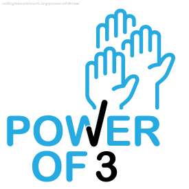 Power of 3 icon with three hands an a checkmark